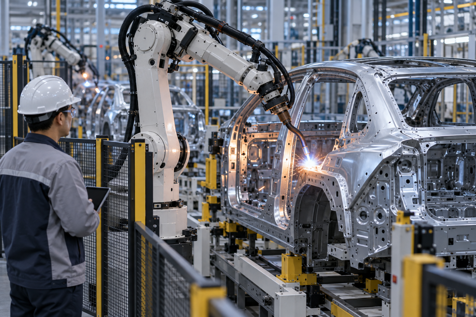 Robotic welding in a Chinese automotive manufacturing facility